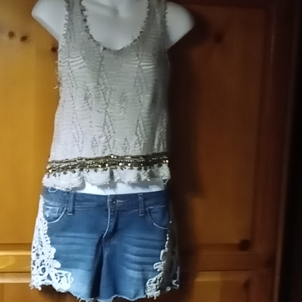 Ecote Knit Crop Top with Bead Embellishment